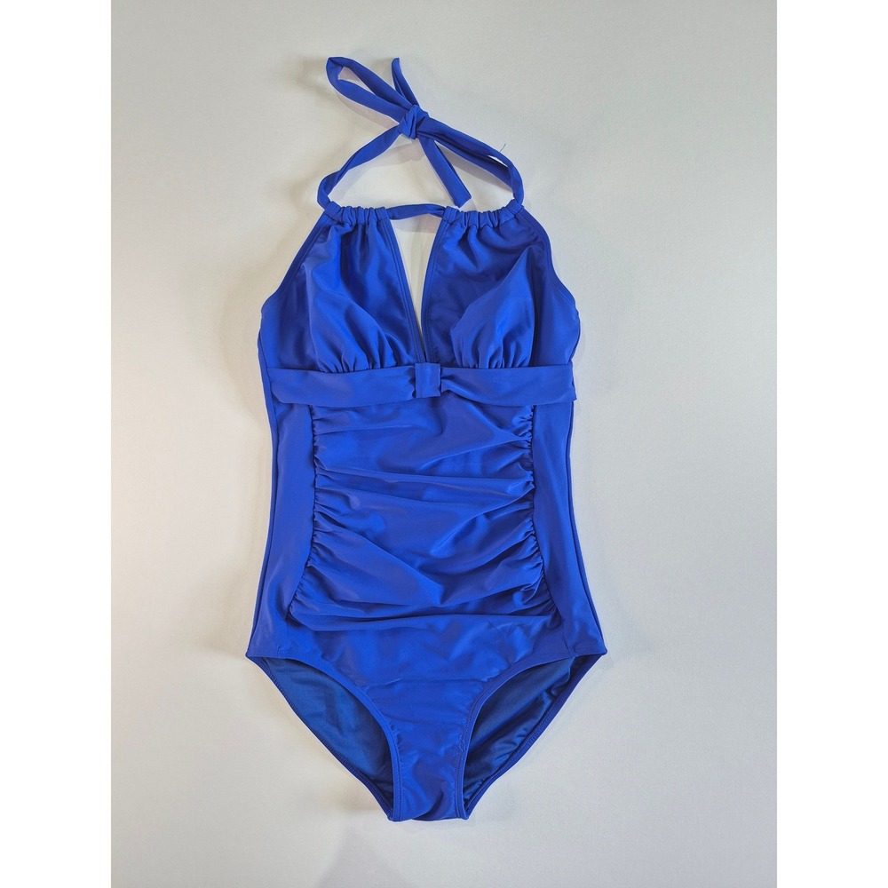 Smismivo Royal Blue Ruched‎ One Piece Halter Swimsuit NWT Size S
